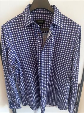 Bugatchi Purple and White Gingham Button-Down Shirt
